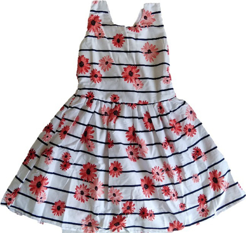 vva prime Girls Midi/Knee Length Casual Dress(White, Sleeveless)