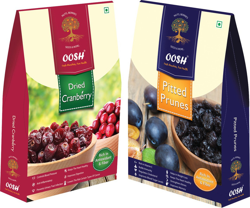 Oosh California Pitted Prunes 250g & Whole Dred Cranberry 250g | Premium Dry Fruits Prunes, Cranberries Box(2 x 250 g)