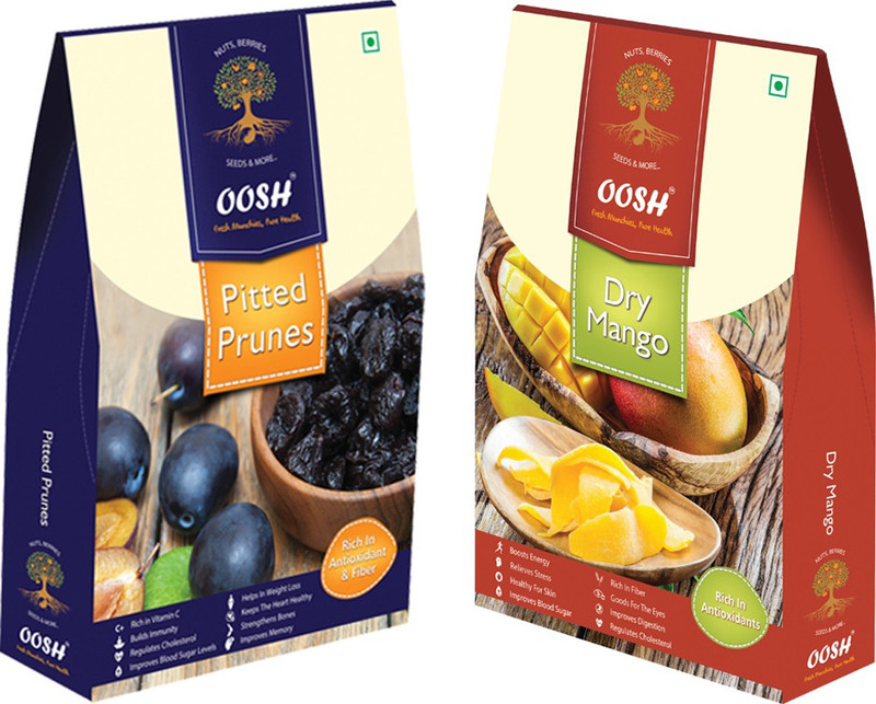 Oosh California Pitted Prunes 250g & Slices Mango 200g ( Aam Papad ) | Premium Dry Fruits Mango, Prunes(2 x 225 g)