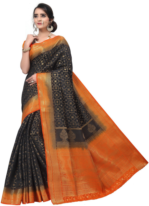 Rola Trendz Self Design, Solid Patola Pure Silk, Banarasi Silk, Art Silk, Jacquard Saree(Black)