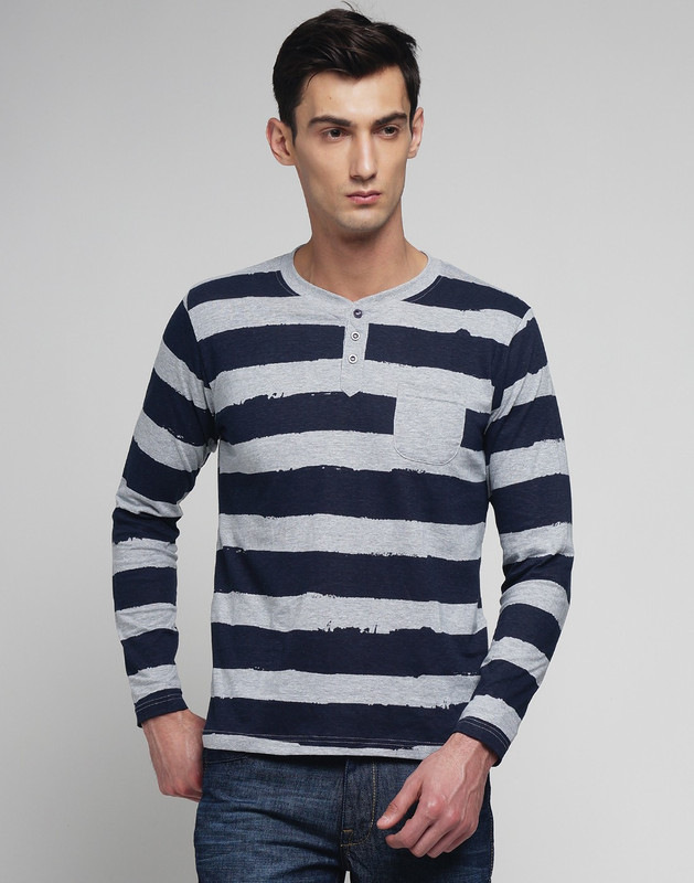 DIFFERENCE OF OPINION Striped Men Round Neck Grey T-Shirt