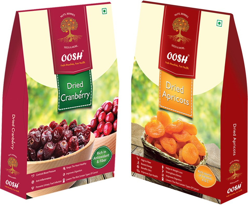 Oosh Premium Whole Dried Cranberries 250g & Turkish Apricots 200g | Premium Dry Fruit Combo Apricots, Cranberries(2 x 225 g)