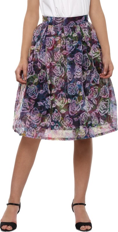 Roving Mode Floral Print Women Pleated Multicolor Skirt