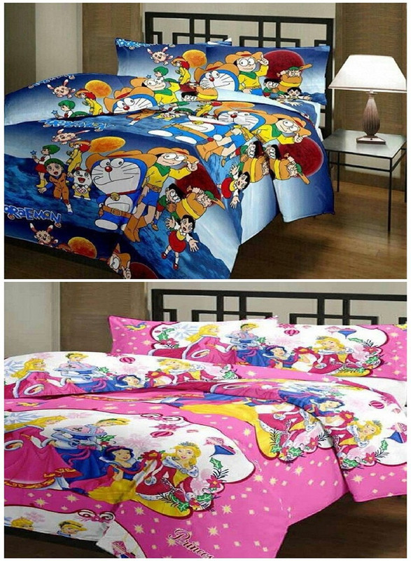 Shopozo Cartoon Single Dohar(Poly Cotton, Blue, Pink)