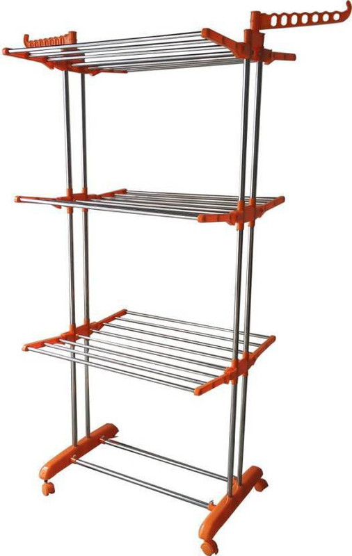 shp Amarks 3 Tier Jumbo Cloth Drying Rack with Extra Strong and Durability Stainless Steel Floor Cloth Dryer Stand(Orange, Blue)
