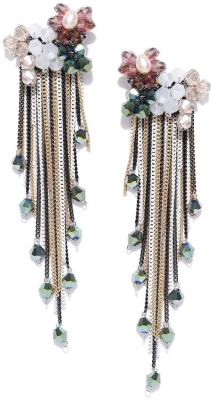 Jewels Galaxy Luxuria Earring Onyx, Pearl Alloy Tassel Earring