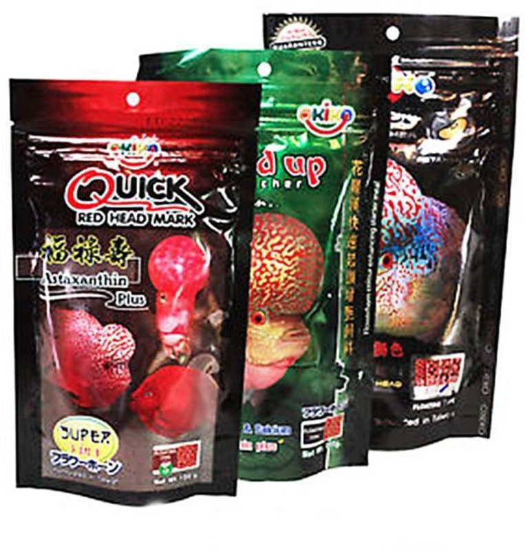 okiko OKIKO Red Head Mark | Platinunm | Head 100g Flower horn Fish Food – Yaathumaagi – Aqua world Fish 300 g Dry Fish Food(Pack of 3)