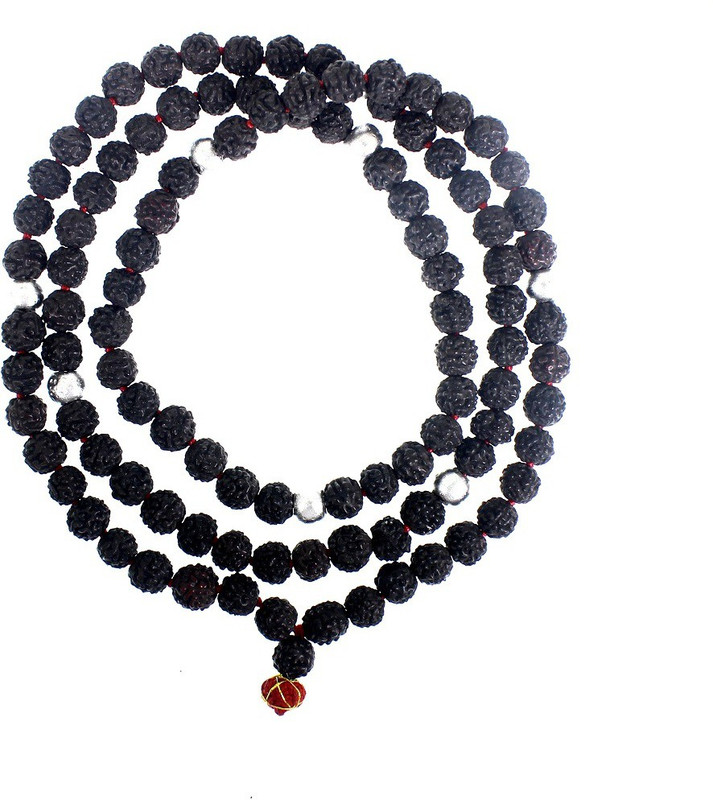 shivoham Black Rudraksa Mala With Parad Goli (Mercury Ball) 108+1 (6mm Size) Silk Dori Necklace