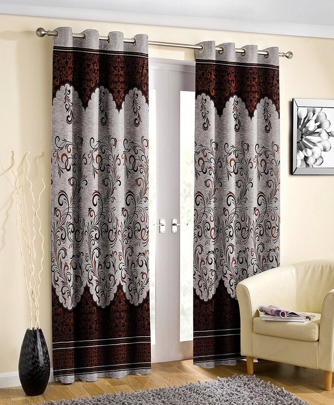 selective 274 cm (9 ft) Polyester Long Door Curtain (Pack Of 2)(Self Design, Brown)