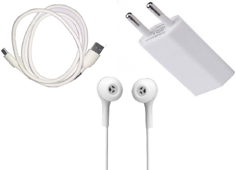 kaykon Wall Charger Accessory Combo for MOTO E4 PLUS With High Quality 2.1A Charging Adapter Micro USB Cable With Stereo Sound Earphone(White)