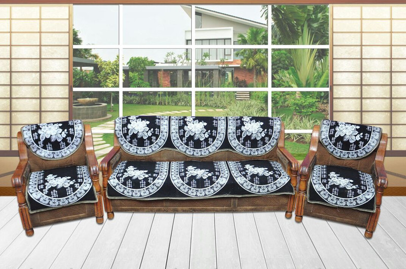 st decor store Cotton Sofa Cover(black Pack of 6)