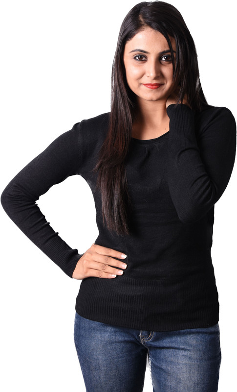 otia Solid Round Neck Round Neck Formal Women Black Sweater