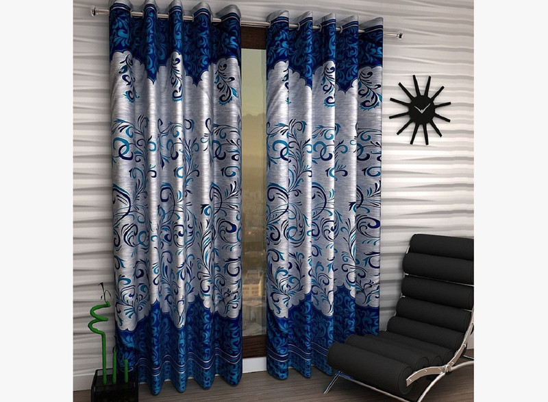 selective 214 cm (7 ft) Polyester Door Curtain (Pack Of 2)(Printed, Aqua)
