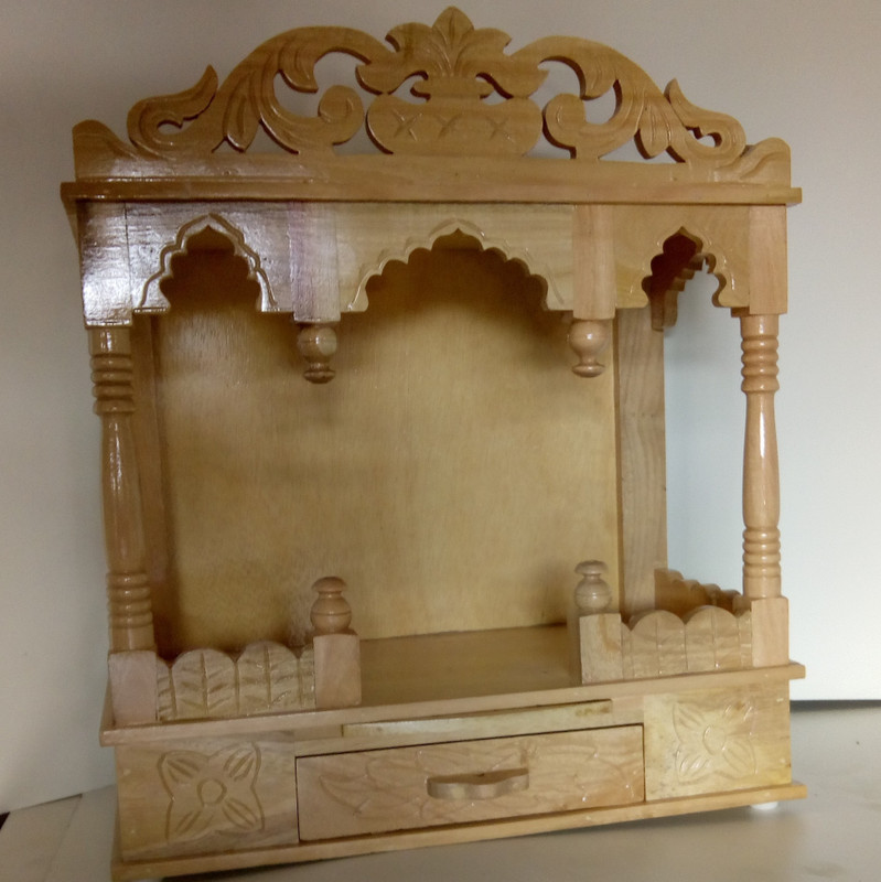 teakwood Sevan Wood Open Front- Four pillar Designed temple/Pooja Mandir Solid Wood Home Temple(Height: 46 cm)