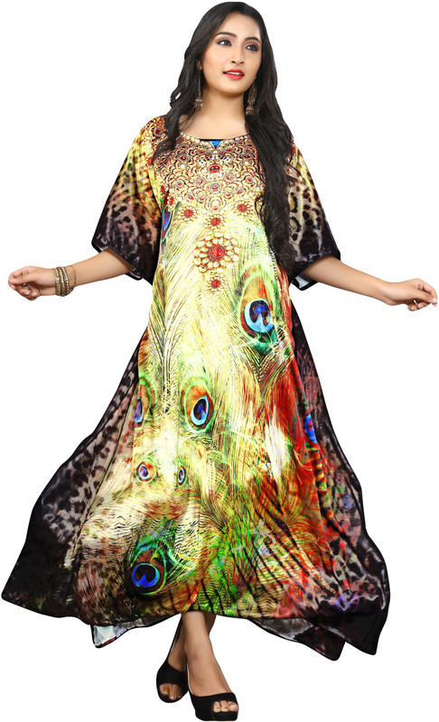 justkartit Animal Print Satin Blend Women Kaftan