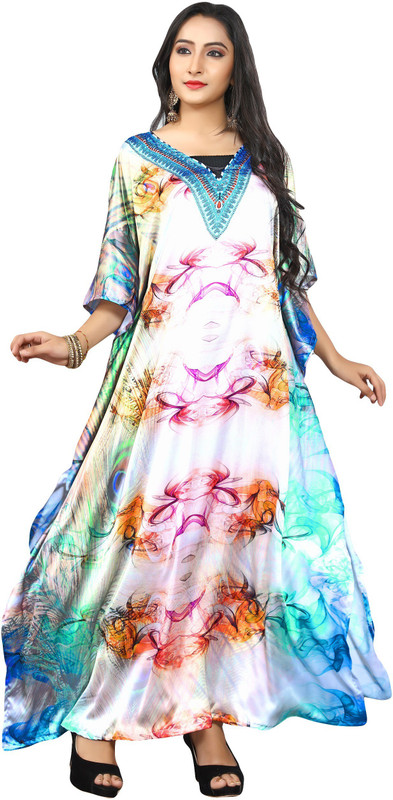 justkartit Animal Print Printed Satin Silk Kaftan Women Kaftan