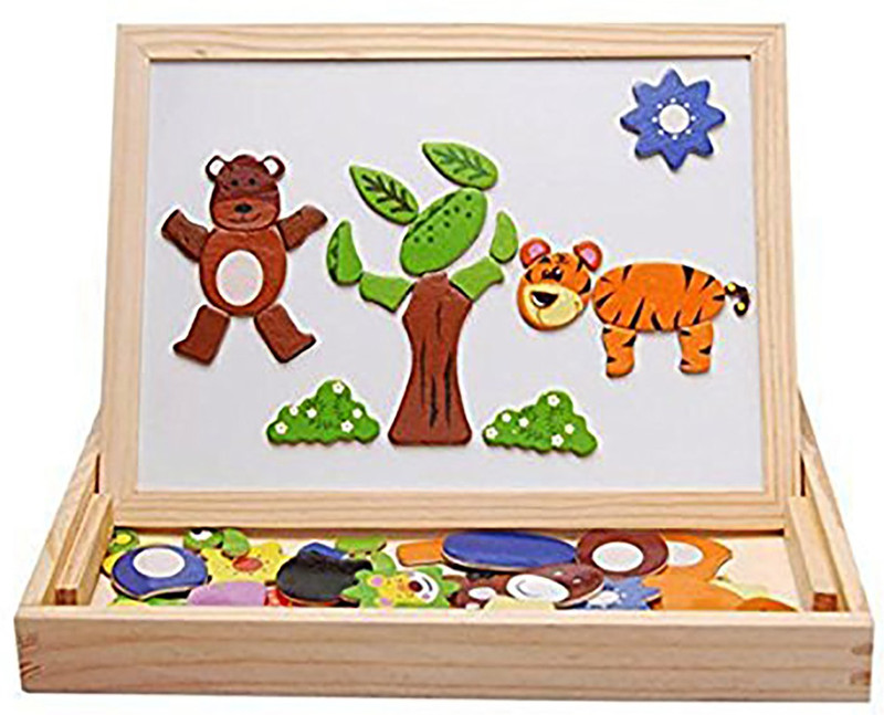 Pepperonz Magnetic Board Wooden Educational Animal Puzzle Toys Games Dry Erase Board Chalkboard Easel for Kids Imagination(Multicolor)