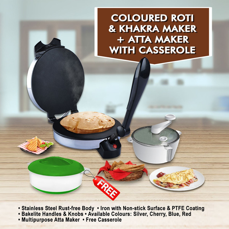 TST TRADERS Coloured Roti and Khakra Maker + Atta Maker with Free Casserole (Silver) Roti and Khakra Maker TST TRADERS Coloured Roti and Khakra Maker + Atta Maker with Free Casserole (Silver) Roti and Khakra Maker
