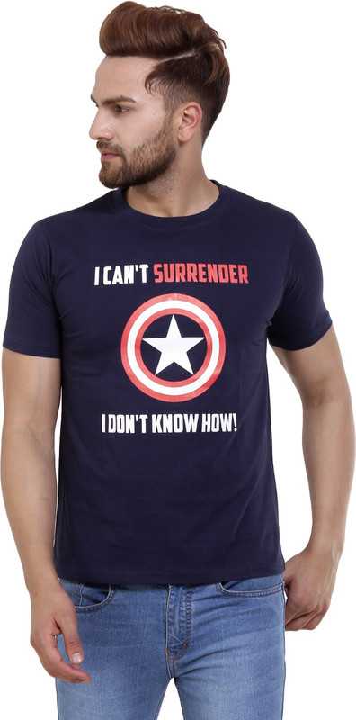 Garbattic Printed Men Round Neck Dark Blue T-Shirt