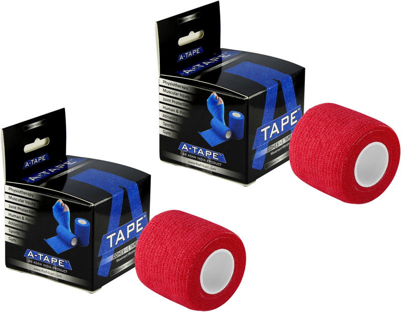 A-TAPE Cohesive Crepe Bandage Red (Pack of 2, Reusable & Waterproof, 5cm X 4.5 Mtr) Crepe Bandage(5 cm)