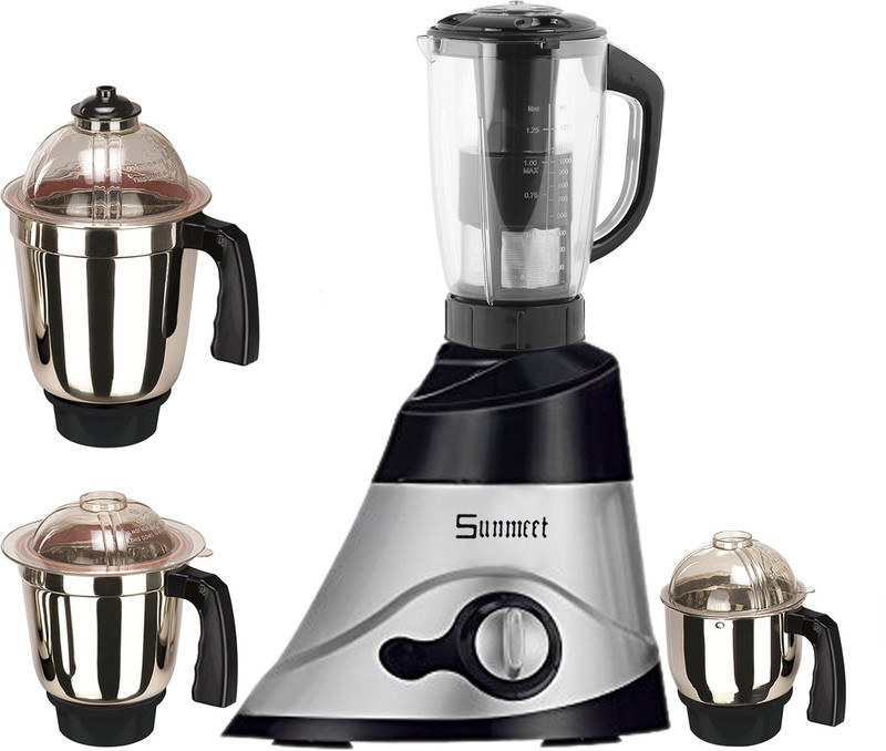 Sunmeet MG TA FEB 18 MG18 TA 17 (1 Juicer Jar with filter, 1 Large Jar, 1 Medium Jar and 1 Chuntey Jar ) 600 W Juicer Mixer Grinder(Silver, Black, 4 Jars)