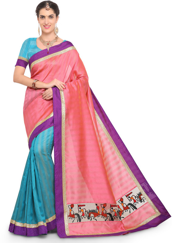 sarngin boutique Striped Bollywood Cotton Silk Saree(Multicolor)