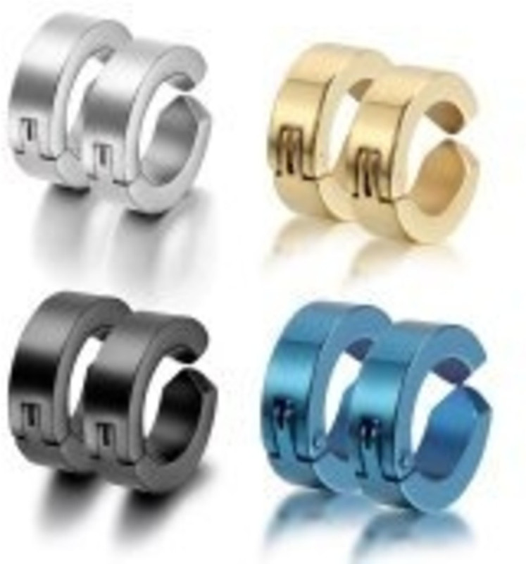 swagy hut Ear Plug Clip Non-piercing Men Women Stainless Steel Ear Stud Cuff Hoop Stainless Steel Earring Set