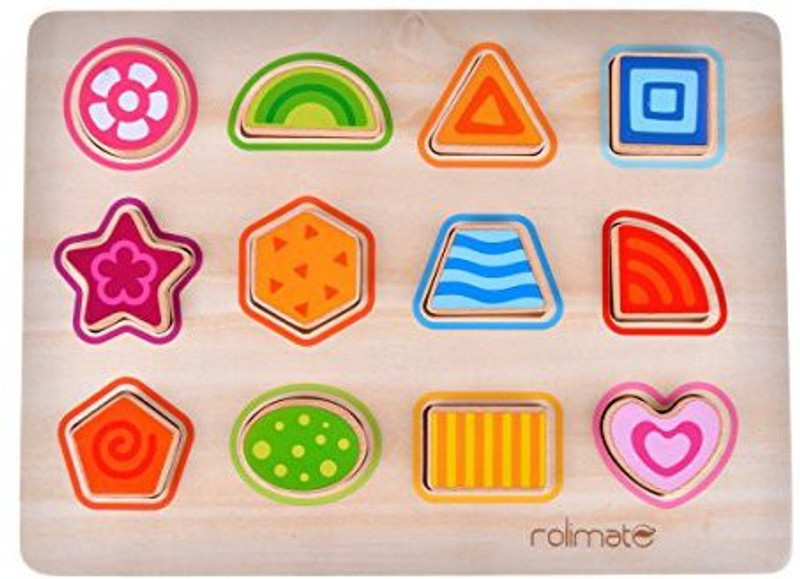 rolimate 12 Geometric Shapes Preschool Early Educational Development Wooden Puzzles, Best Birthday Gift Toy For Age 1 2 3 Child Kids Todd(Multicolor)