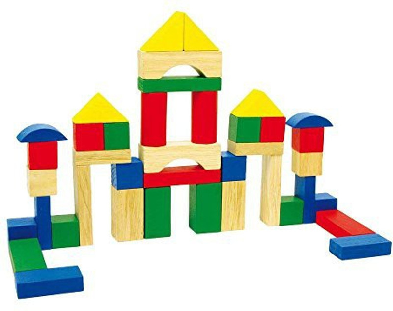 small foot baby Traditional Wooden Toys : Tub Of 40 Wooden Blocks 18M+(Multicolor)