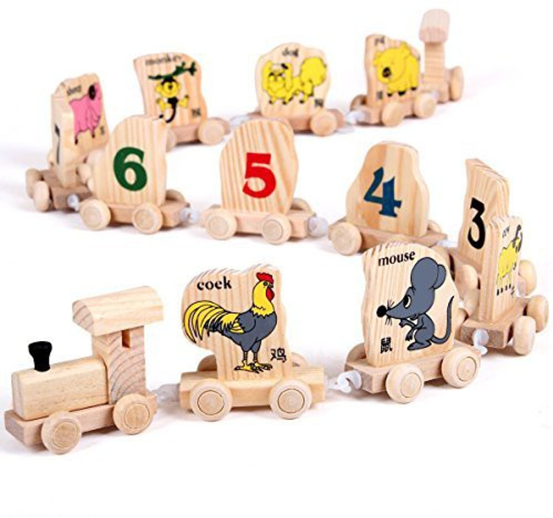 meistore Children'S Educational Wooden Toys Twelve Chinese Zodiac Signs Digital Mini-Train(Multicolor)