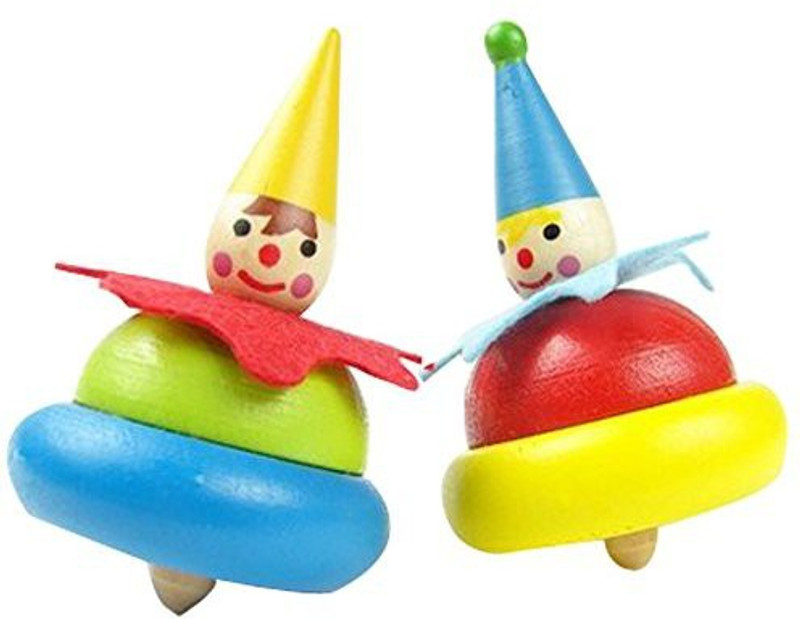 meistore Nature Wooden Clown Rotating Whipping Gyroscope Top Early Education Toys(Multicolor)