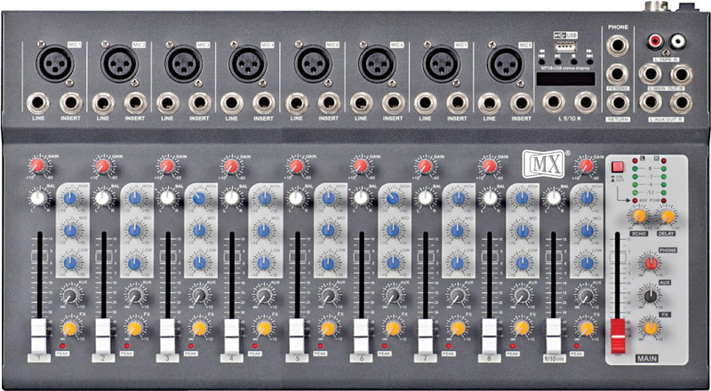 MX Live Audio Mixer 10 Channel Compact Analog Mixer with USB & Bluetooth Analog Sound Mixer