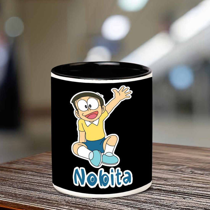 chanakya Nobita Inner Black Ceramic Ceramic Mug(350 ml)