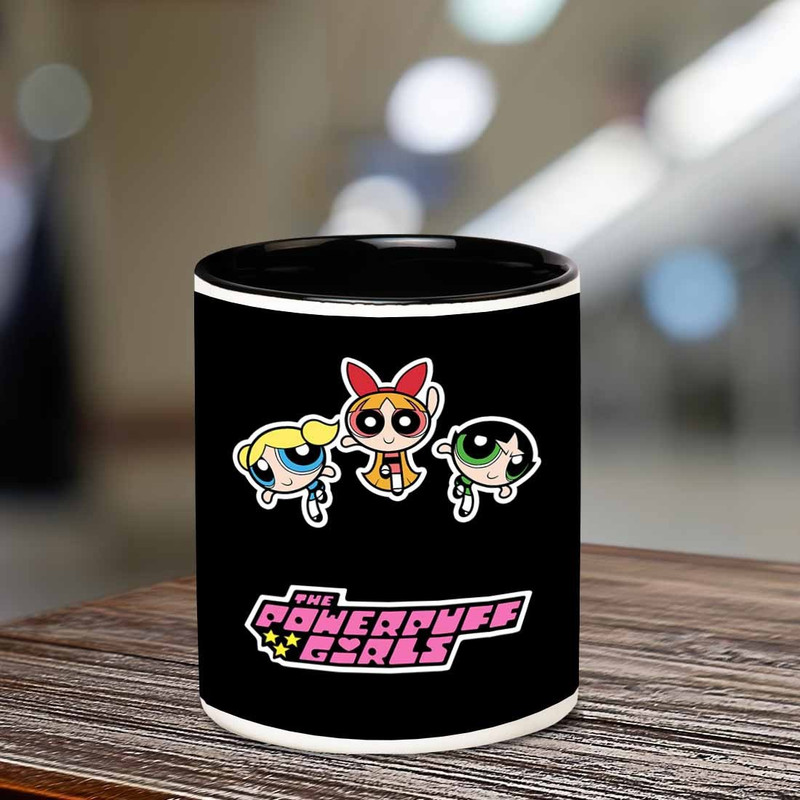 chanakya Power Puff Girls Inner Black Ceramic Ceramic Mug(350 ml)