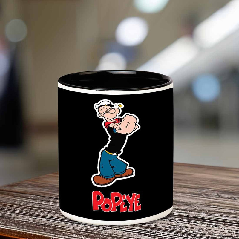 chanakya Popeye Inner Black Ceramic Ceramic Mug(350 ml)