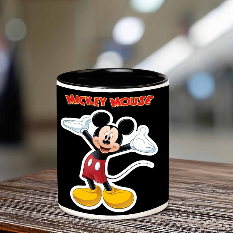 chanakya Mickey Mouse Inner Black Ceramic Ceramic Mug(350 ml)