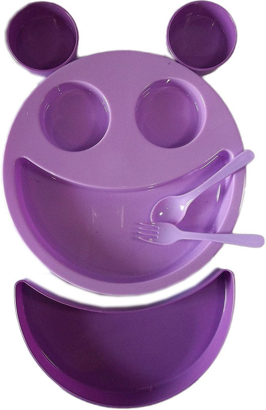 kotak sales Kids Children Purple Smiley Face Plates Mickey Shape Dish Mac Doodle Plate (1Set) Pack of 4 Dinner Set(Plastic)