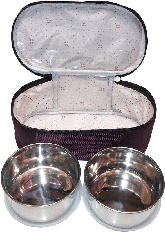 kotak sales Branded Insulated Thermal Tiffin Lunch Box with 2 Stainless Steel Container Plastic lids & 1 Plastic Box for Salad/Rice/Chapati 2 Containers Lunch Box(0 ml)