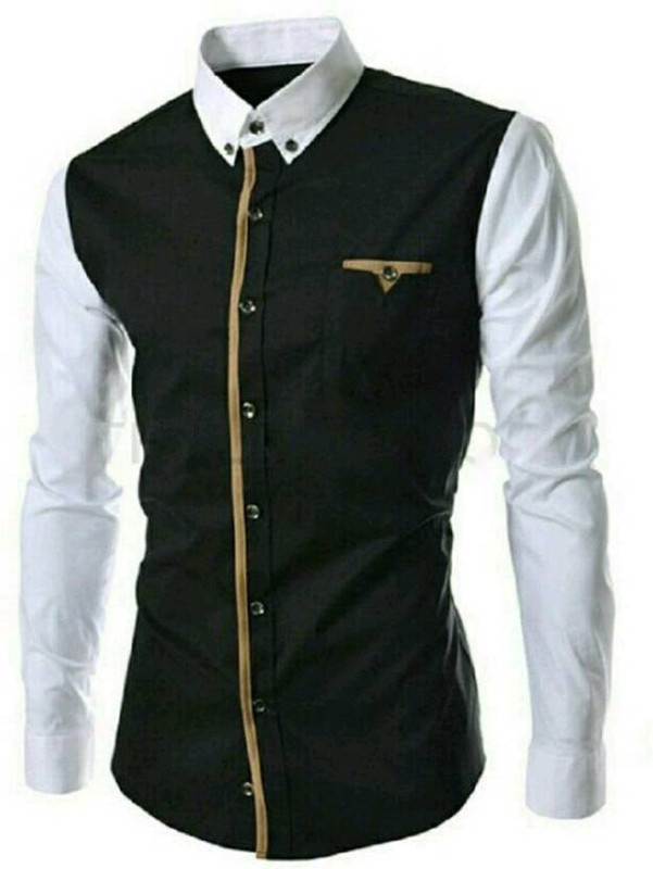 pearl ocean Men Solid Party Black, White Shirt
