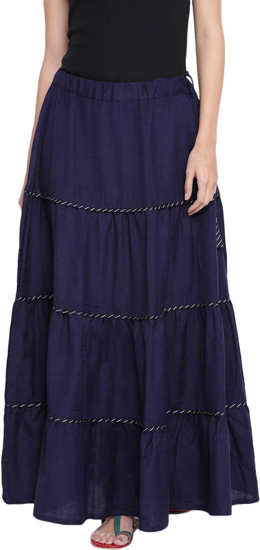 9rasa Solid Women Flared Blue Skirt