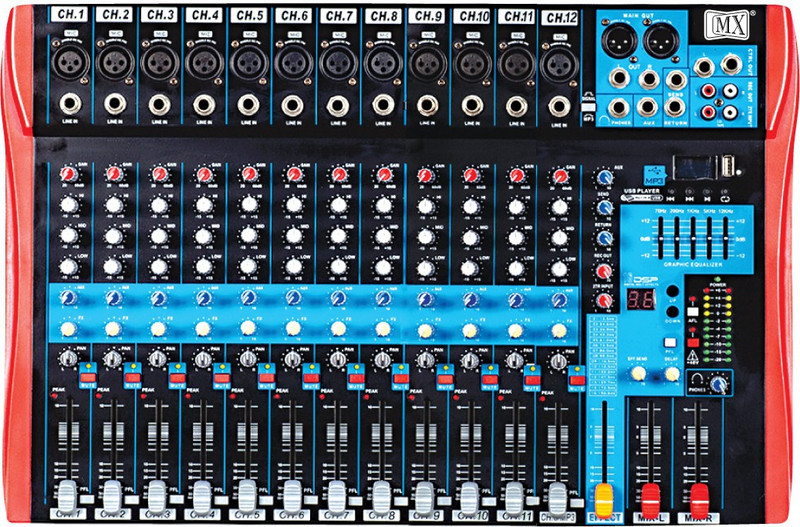 MX Live Audio Mixer 12 Channel Premium Analog Mixer with USB & Bluetooth Analog Sound Mixer