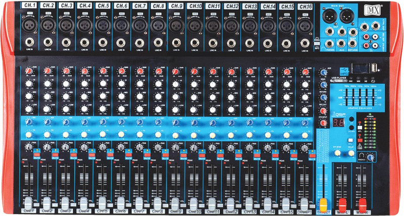 MX Live Audio Mixer 16 Channel Premium Analog Mixer with USB & Bluetooth Analog Sound Mixer