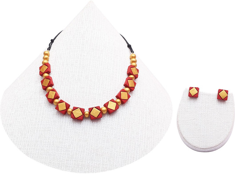 terramart Terracotta Jewel Set(Red, Gold)
