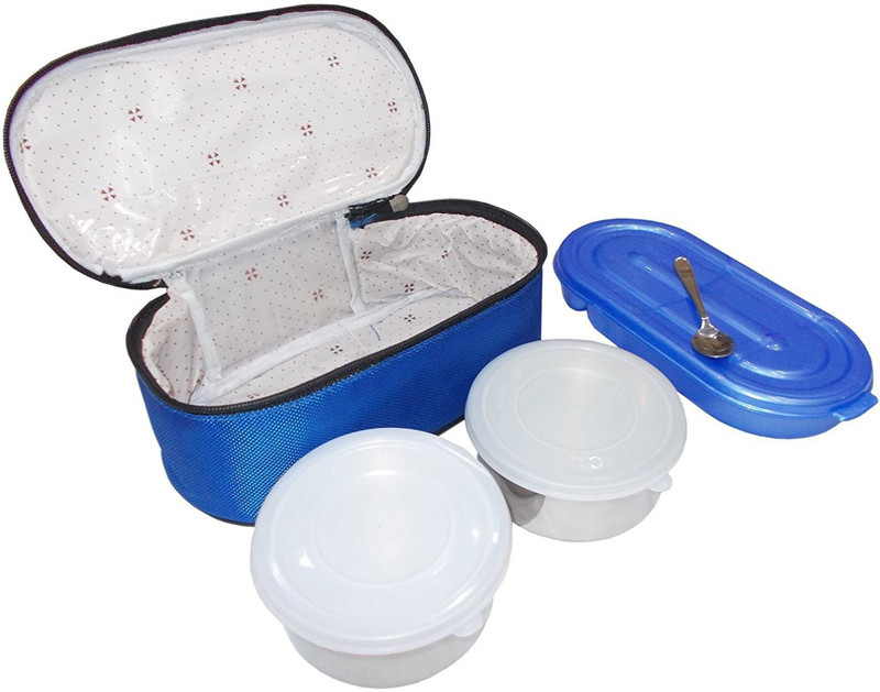 kotak sales Branded Insulated Thermal Tiffin Lunch Box with 2 Stainless Steel Container Plastic lids & 1 Plastic Box for Salad/Rice/Chapati 2 Containers Lunch Box(0 ml)