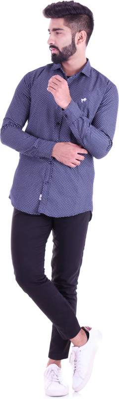 vintage look Men Printed Casual Blue, White Shirt