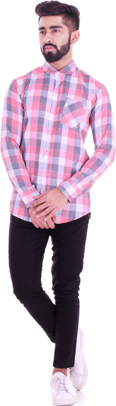 vintage look Men Checkered Casual Pink, Grey Shirt