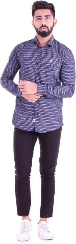 vintage look Men Printed Casual Blue, White Shirt
