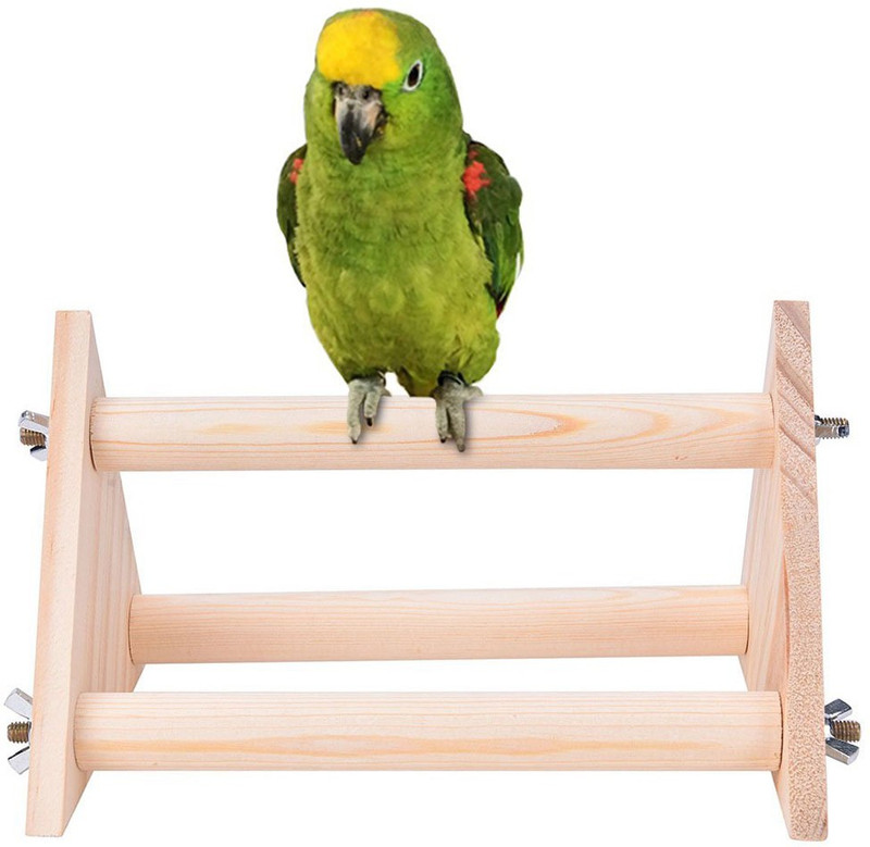 Sage Square Natural Wooden 3 Stage Sand Perch Playful Climbing Cage Accessory Hanging Perch Bird Stand/Toy Wooden Perch, Training Aid, Stick For Bird