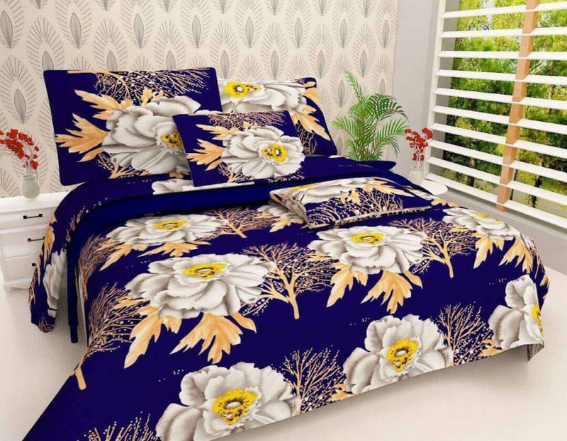 mhi brothers 144 TC Microfiber Double 3D Printed Bedsheet(Pack of 1, Blue)