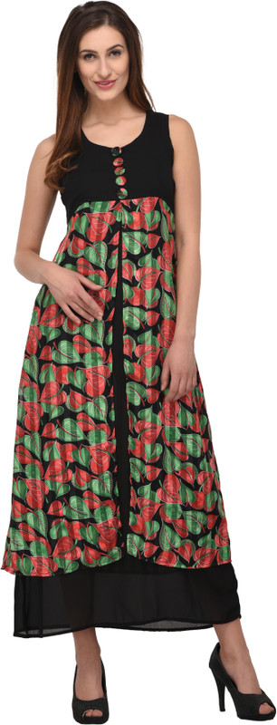 triraj Women Empire Waist Red, Green, Black Dress